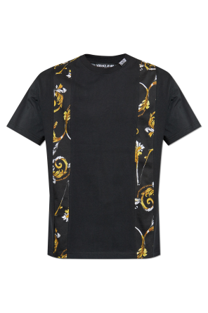 VERSACE｜ (Logo Print Barocco T-Shirt (78GAHC05CJ01C G89 Versace Men Baroque Pattern T shirt S Size Barocco Black
